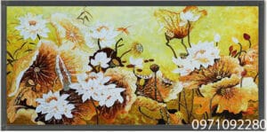 Tranh hoa sen vẽ bay sơn dầu nổi bật thanh thoát