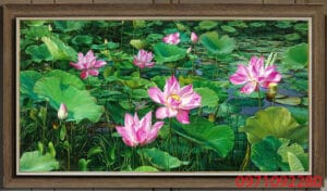 Tranh sơn dầu vẽ sen đẹp treo phòng khách