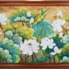 Tranh hoa sen cánh hồng vẽ 3D nổi treo tường