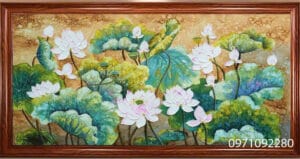 Tranh hoa sen cánh hồng vẽ 3D nổi treo tường