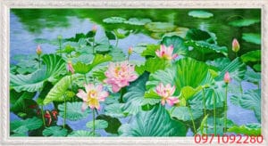 Tranh hoa sen sơn dầu đẹp mẫu mới