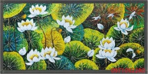 Tranh hoa sen trắng 3D tươi sắc phong cách