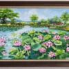 Tranh hoa sen phong cảnh làng quê yên bình
