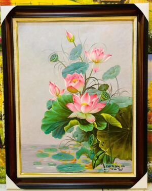Tranh vẽ sơn dầu hoa sen ý nghĩa làm quà tặng