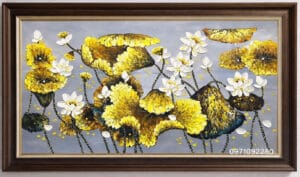 Tranh hoa sen trắng vẽ bay decor hiện đại