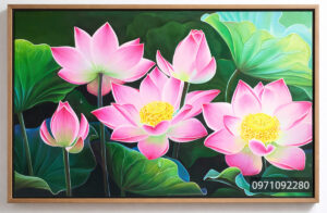 Tranh hoa sen treo phòng khách phong cách hiện đại