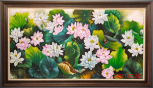 Tranh những bông hoa sen đua sắc tuyệt đẹp sơn dầu