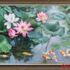 Tranh hoa sen cá chép đẹp ý nghĩa vẽ sơn dầu thủ công