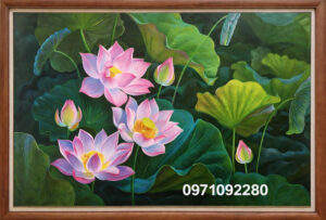 Tranh hoa sen treo tường phòng làm việc