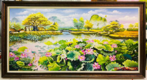 Tranh hoa sen vẽ đẹp mộc mạc thiên nhiên yên bình