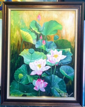 Tranh vẽ bông hoa sen đẹp nghệ thuật thủ công