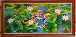 Tranh cửu ngư quần hội phong thủy tài lộc