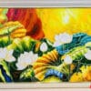 Tranh sơn dầu hoa sen gam màu rực rỡ sang trọng
