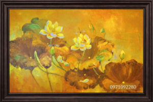 Tranh sơn dầu hoa sen vàng vẽ tay thủ công sơn dầu ý nghĩa