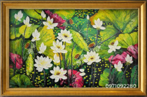 Tranh sơn dầu hoa sen bình an nhẹ nhàng ý nghĩa